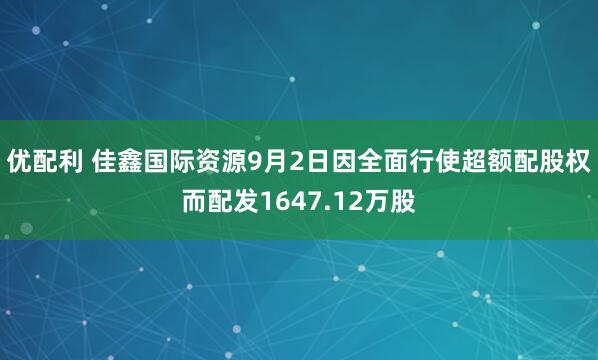 优配利 佳鑫国际资源9月2日因全面行使超额配股权而配发1647.12万股
